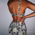 Printed Sleeveless Crop Club Slim Suit Bandage Crop Top 2 Piece Cut Out Set Sexy Cut Out Two Piece Set